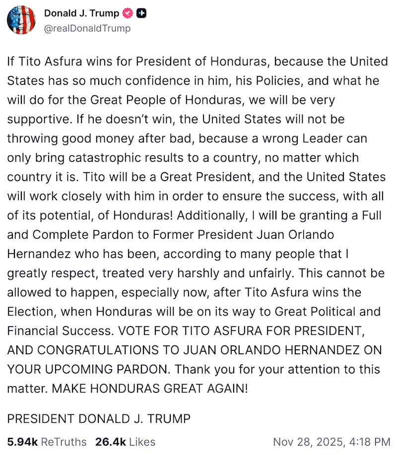 Donald Trump's Truth Social post