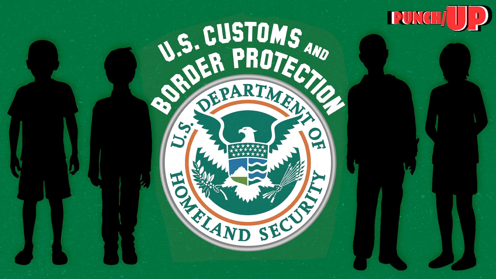 A photo illustration of silhouettes of children in front of the CBP logo for PunchUp.