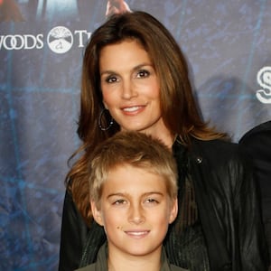 Model Cindy Crawford, her husband Rande Gerber, and their children, Presley Walker Gerber  (front L) and Kaia Jordan Gerber, arrive at the Broadway opening of "Spider-Man: Turn Off The Dark" in New York June 14, 2011. REUTERS/Jessica Rinaldi (UNITED STATES - Tags: ENTERTAINMENT)