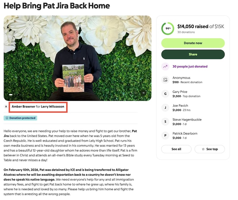 The GoFundMe for Donalds' close friend Jira, revealing his plight.