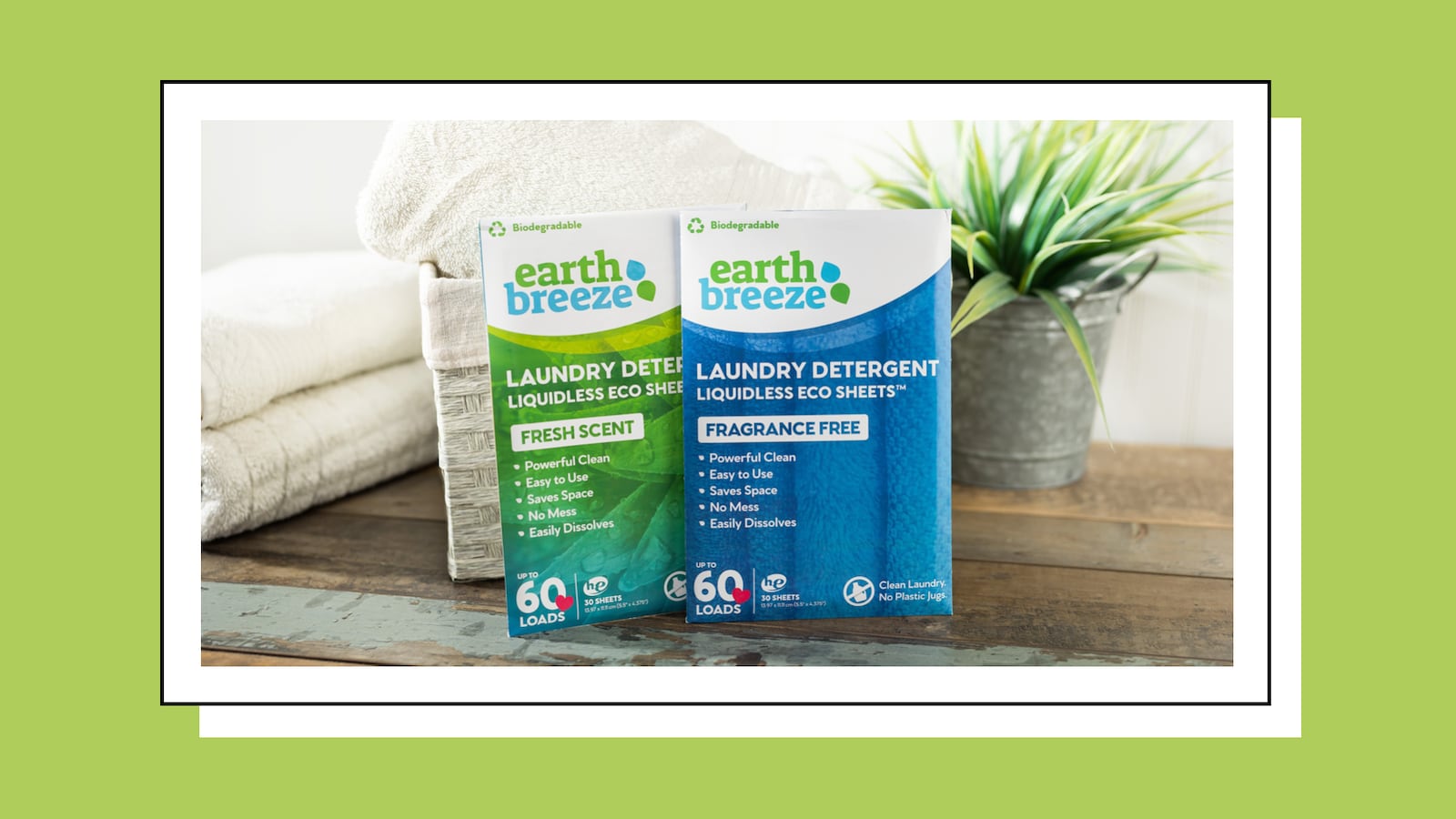 Earth Breeze products on a table.