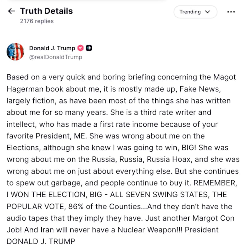 Screengrab of Trump's Truth Social