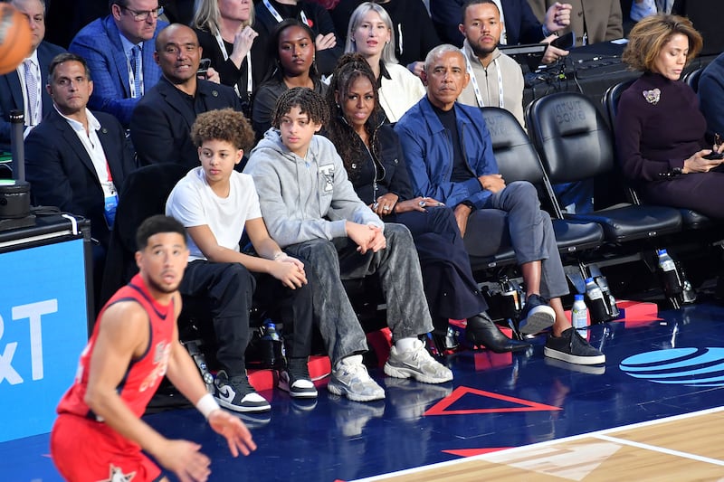 Sasha Obama sat one row behind her parents, Michelle and Barack Obama, at the 75th NBA All-Star Game in February.