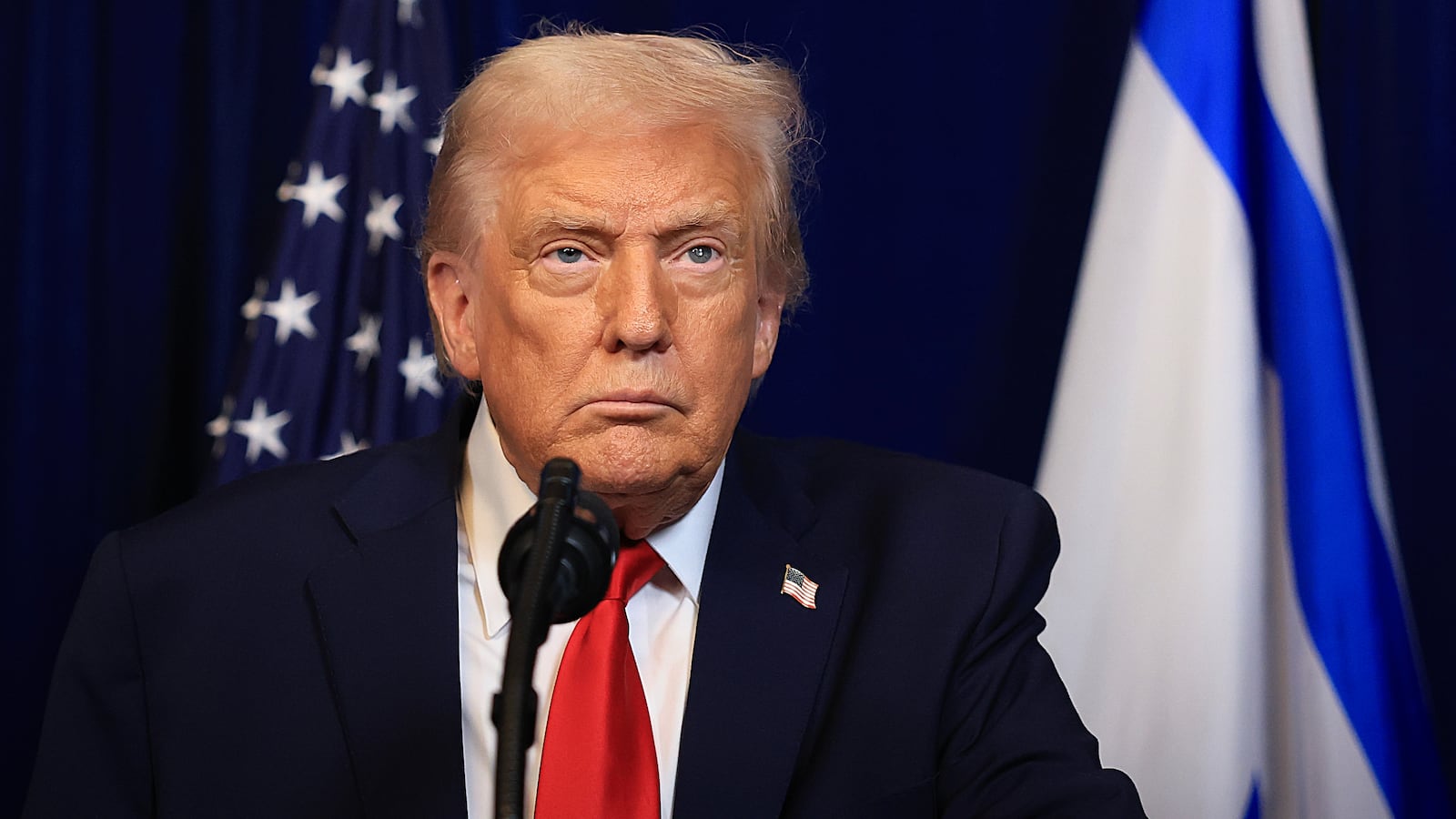 PALM BEACH, FLORIDA - DECEMBER 29: U.S. President Donald Trump holds a press conference with Israeli Prime Minister Benjamin Netanyahu at his Mar-a-Lago club on December 29, 2025 in Palm Beach, Florida. The two leaders held a bilateral meeting to discuss regional security in the Middle East as well as the U.S.-Israel partnership.
