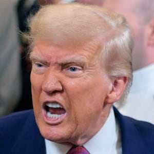 President Donald Trump responds to a reporters question as he leaves after signing a series of bills related to California’s vehicle emissions standards during an event in the East Room of the White House on June 12, 2025 in Washington, DC.