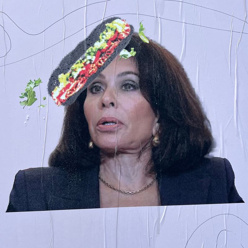 An image of Jeanine Pirro getting hit by a Subway sandwich has appeared on 14th Street in Washington.