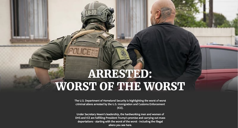 Homepage for DHS’ new “worst of the worst” website.