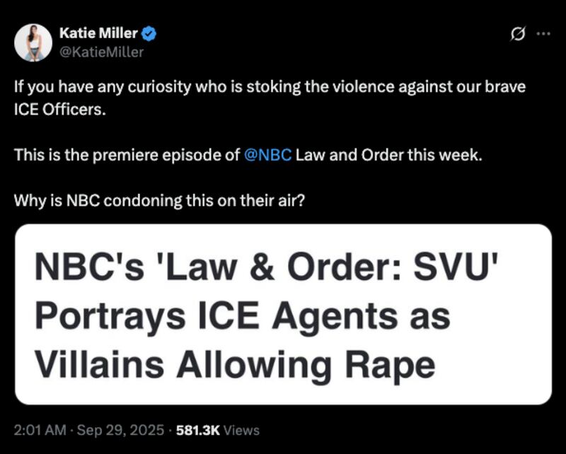 A screenshot of Katie Miller's post.