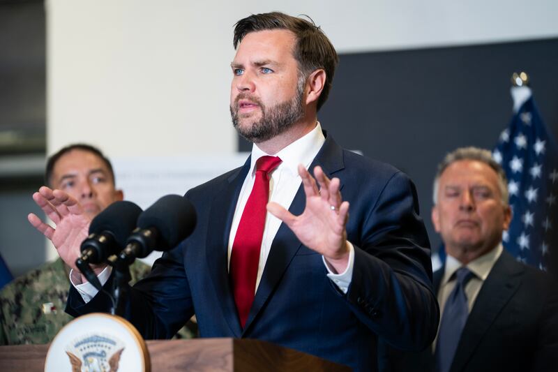 KIRYAT GAT, ISRAEL - OCTOBER 21:  U.S. Vice President JD Vance speaks during a press conference following a military briefing at the Civilian Military Coordination Center on October 21, 2025 in Kiryat Gat, Israel. Vance is scheduled to meet with Prime Minister Benjamin Netanyahu in ongoing efforts to maintain the ceasefire between Israel and Hamas. (Photo by Nathan Howard - Pool/Getty Images)