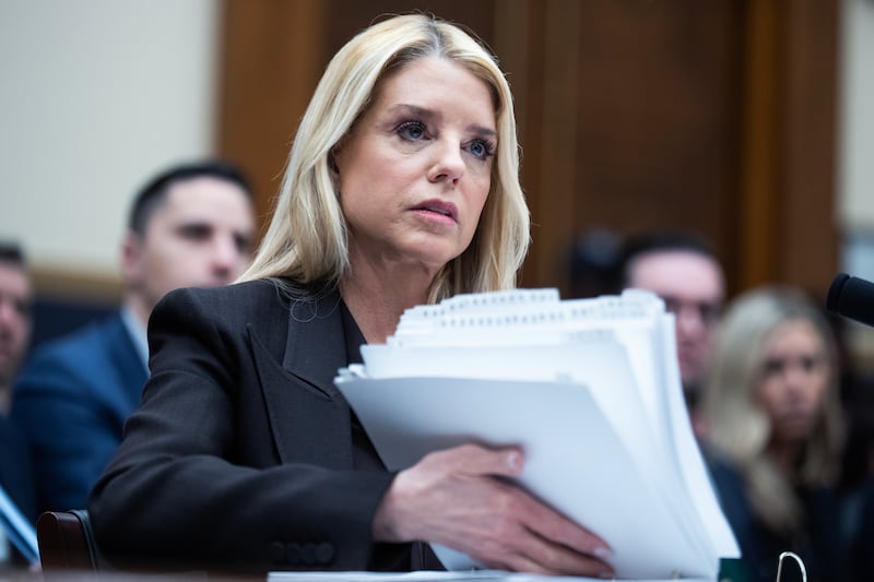 Attorney General Pam Bondi with her binder of prepared notes and insults as she appeared before the House Judiciary Committee on February 11, 2026.]