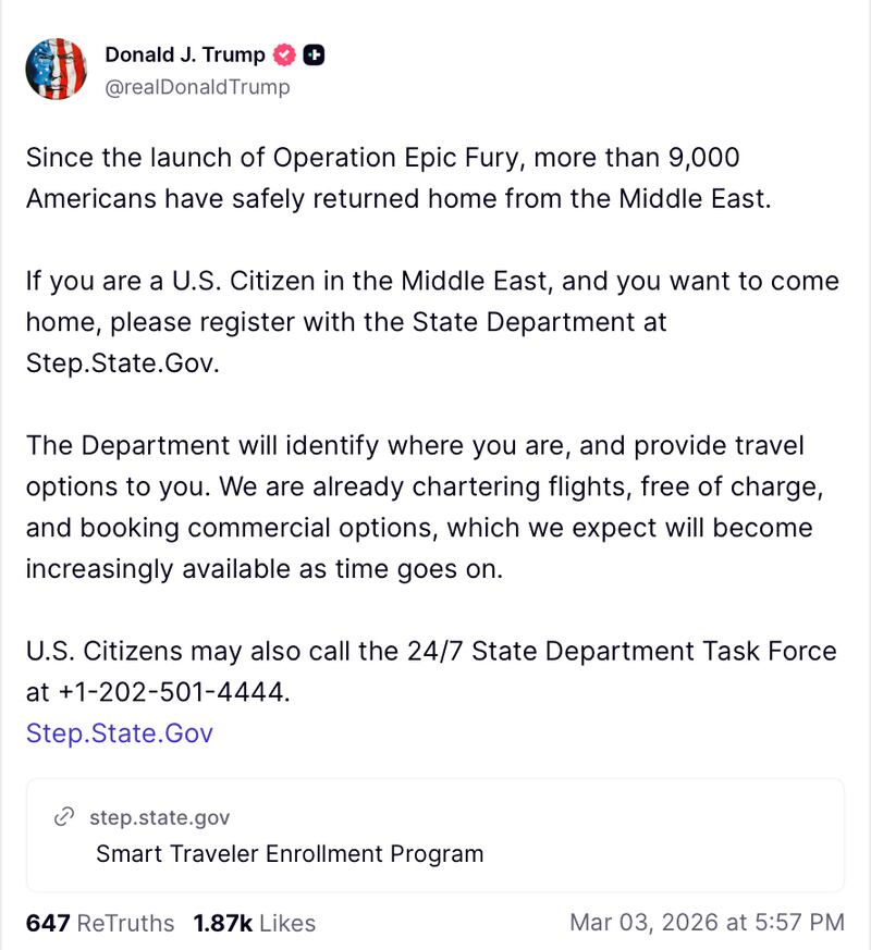 Trump also shared the State Department's guidance.