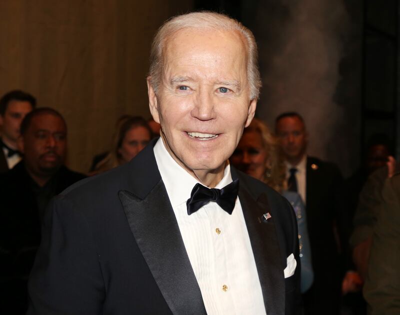 NEW YORK, NEW YORK - MARCH 23: Former U.S. President Joe Biden poses backstage on opening night of "Othello" on Broadway at The Barrymore Theatre on March 23, 2025 in New York City. (Photo by Bruce Glikas/WireImage)