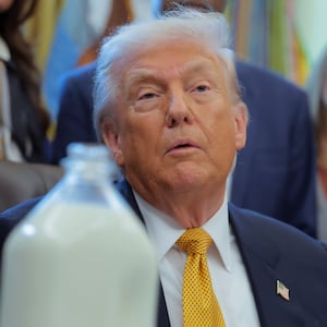 WASHINGTON, DC - JANUARY 14: U.S. President Donald Trump speaks during a bill signing with dairy farmers in the Oval Office of the White House on January 14, 2026 in Washington, DC. Trump is expected to sign a series of bills including the "Whole Milk for Healthy Kids Act" to allow the sale of whole milk in school cafeterias across the country. (Photo by Anna Moneymaker/Getty Images)