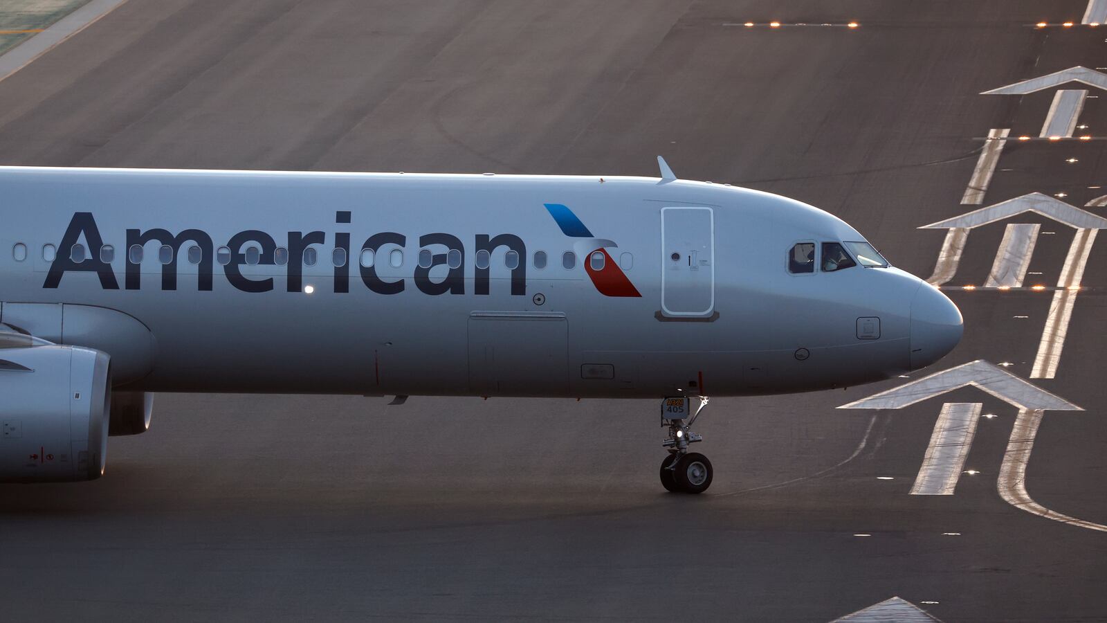 American Airlines in taxi.