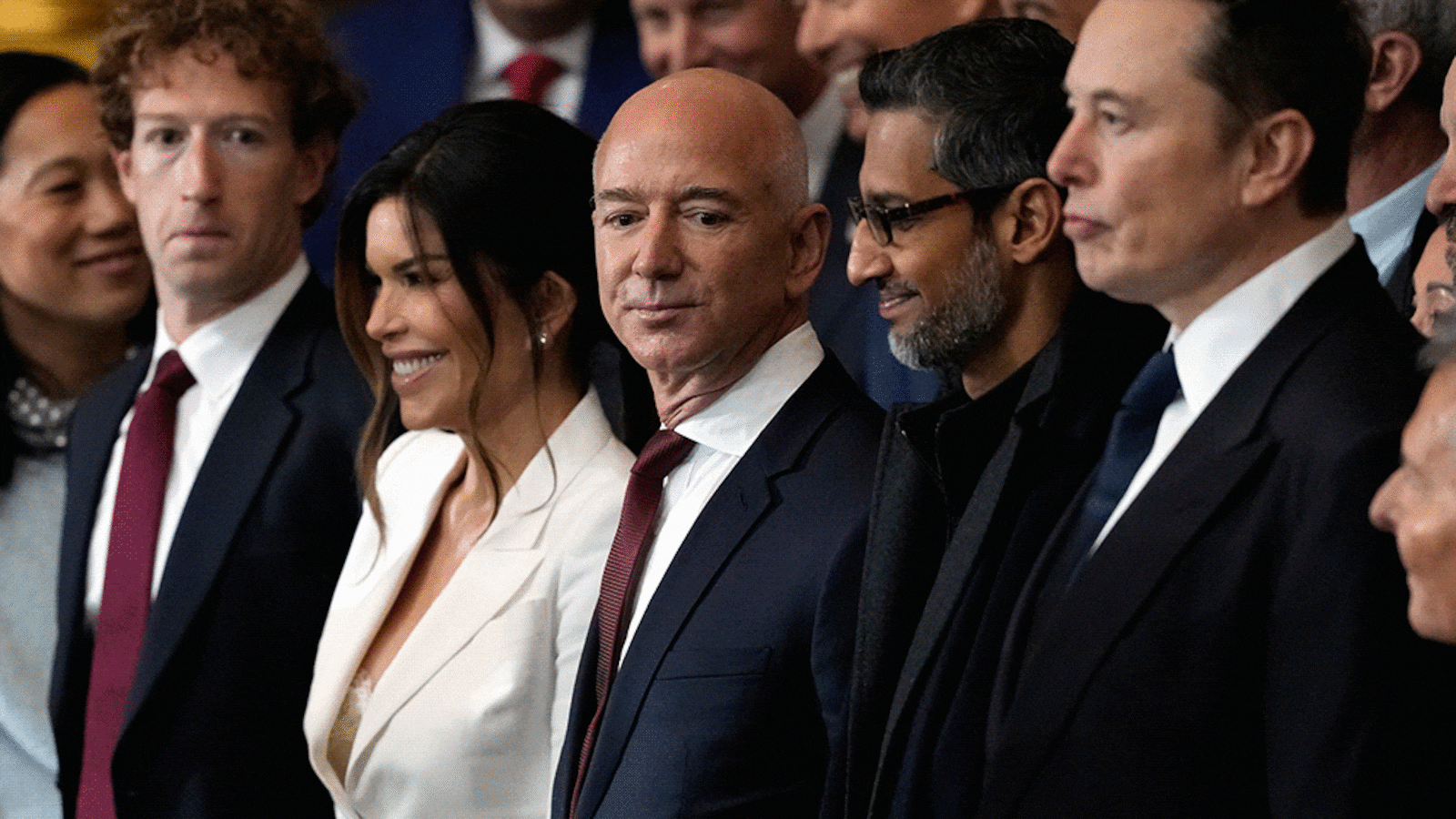 Jeff Bezos, Elon Musk, Mark Zuckerberg at the Trump Inauguration