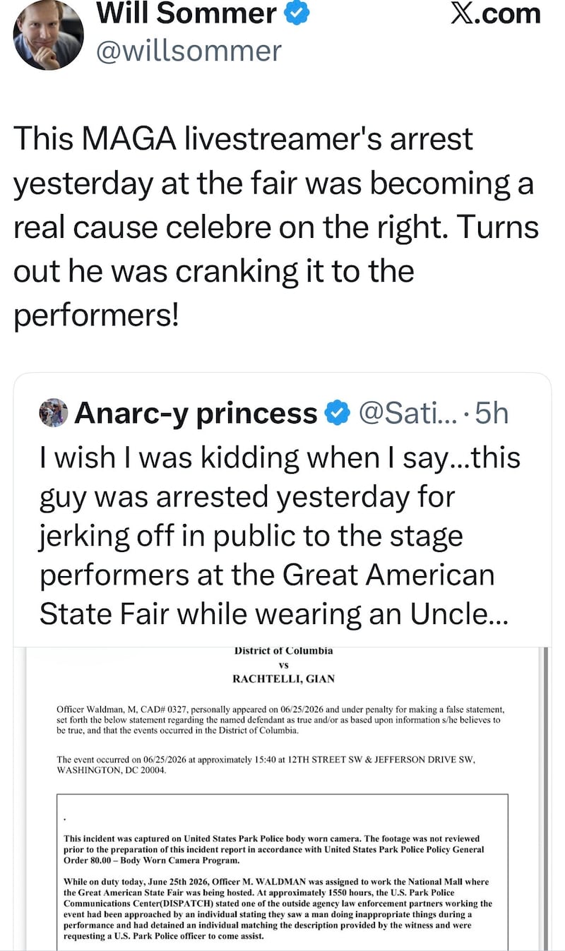 One activist posted on X that the man was “wearing an Uncle Sam costume” when he was busted.