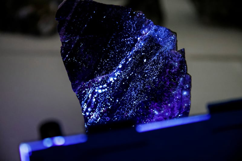 Tungsten is illuminated with mineral light at an Almonty office near a mine in Gangwon Province, South Korea, March 31, 2022. Picture taken March 31, 2022. REUTERS/ Heo Ran