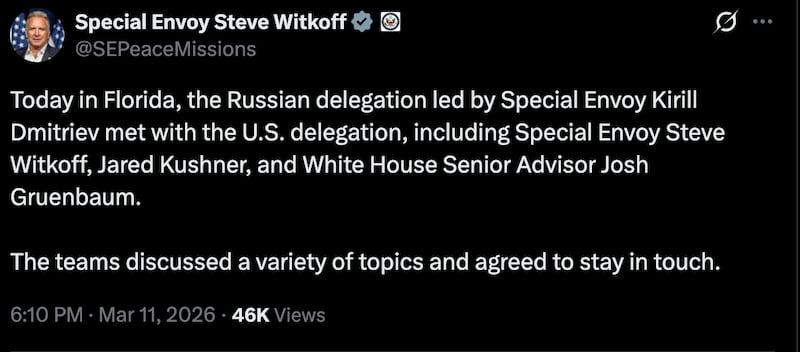 Witkoff met a Russian delegation in Florida on Wednesday.