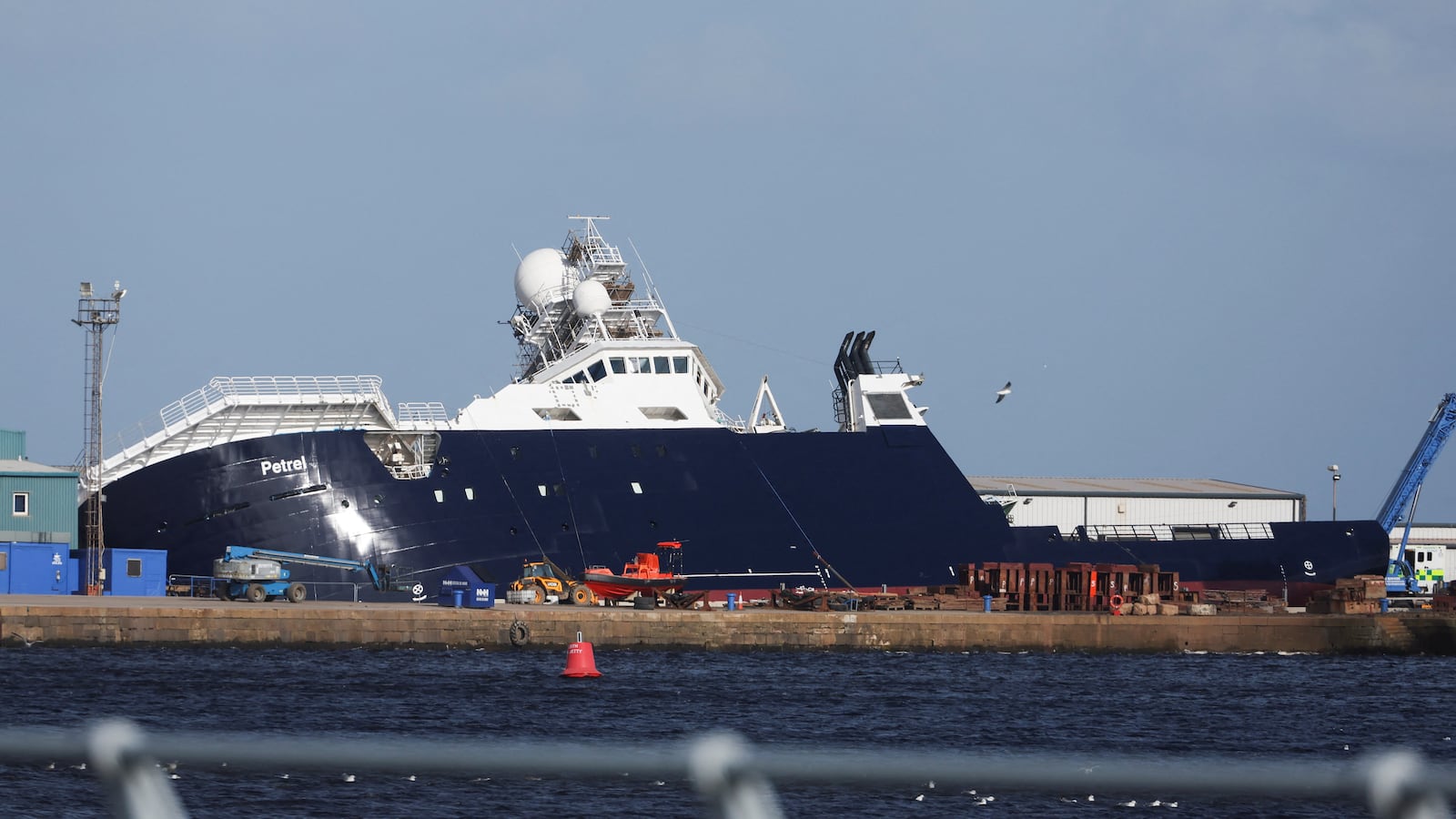 View of the research vessel Petrel after it tipped on its side in a dry dock in Leith, near Edinburgh, Scotland, Britain, March 22, 2023.