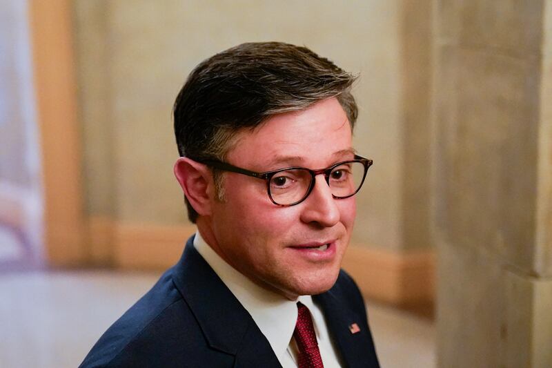 House Speaker Mike Johnson speaks to reporters outside his office at the U.S. Capitol in Washington, D.C. on January 3, 2025.