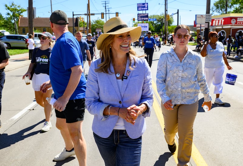 Dr. Amy Acton, the Democratic candidate for Governor of Ohio, greets constituents along the parade route of the 54th Annual CDC Parade on September 7, 2026 in Cleveland, Ohio.