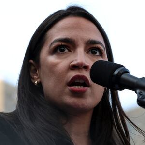 Representative Alexandria Ocasio-Cortez (D-NY) speaks during a May Day rally in New York City.