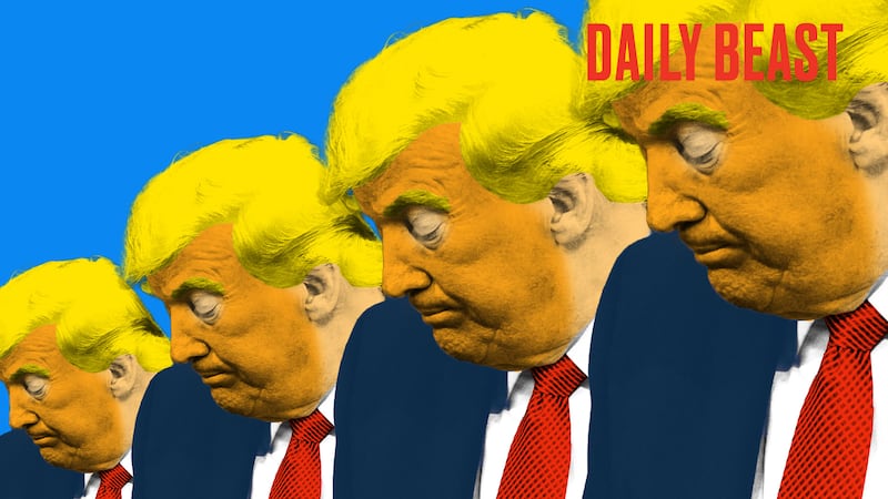 Color-rich Donald Trump on a blue background getting progressively smaller