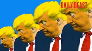 Color-rich Donald Trump on a blue background getting progressively smaller