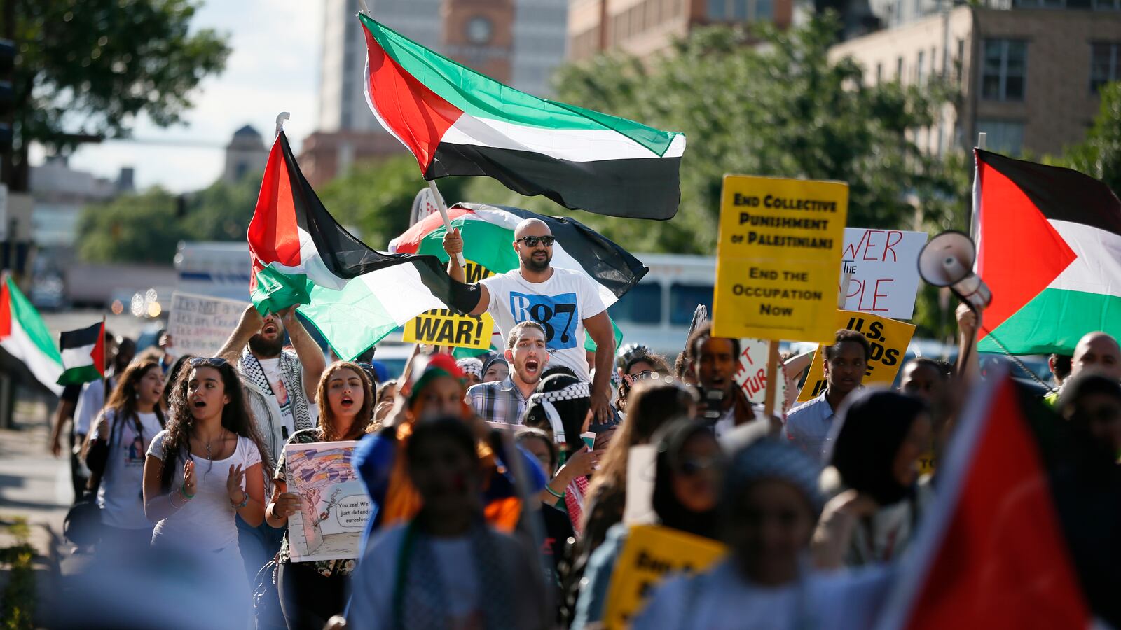 Palestine supporters held a protest outside of the Star Tribune building in downtown Minneapolis