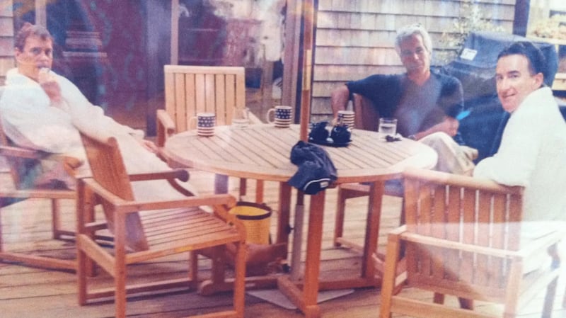 Andrew Mountbatten-Windsor, Jeffrey Epstein, and Peter Mandelson in an undated photo.