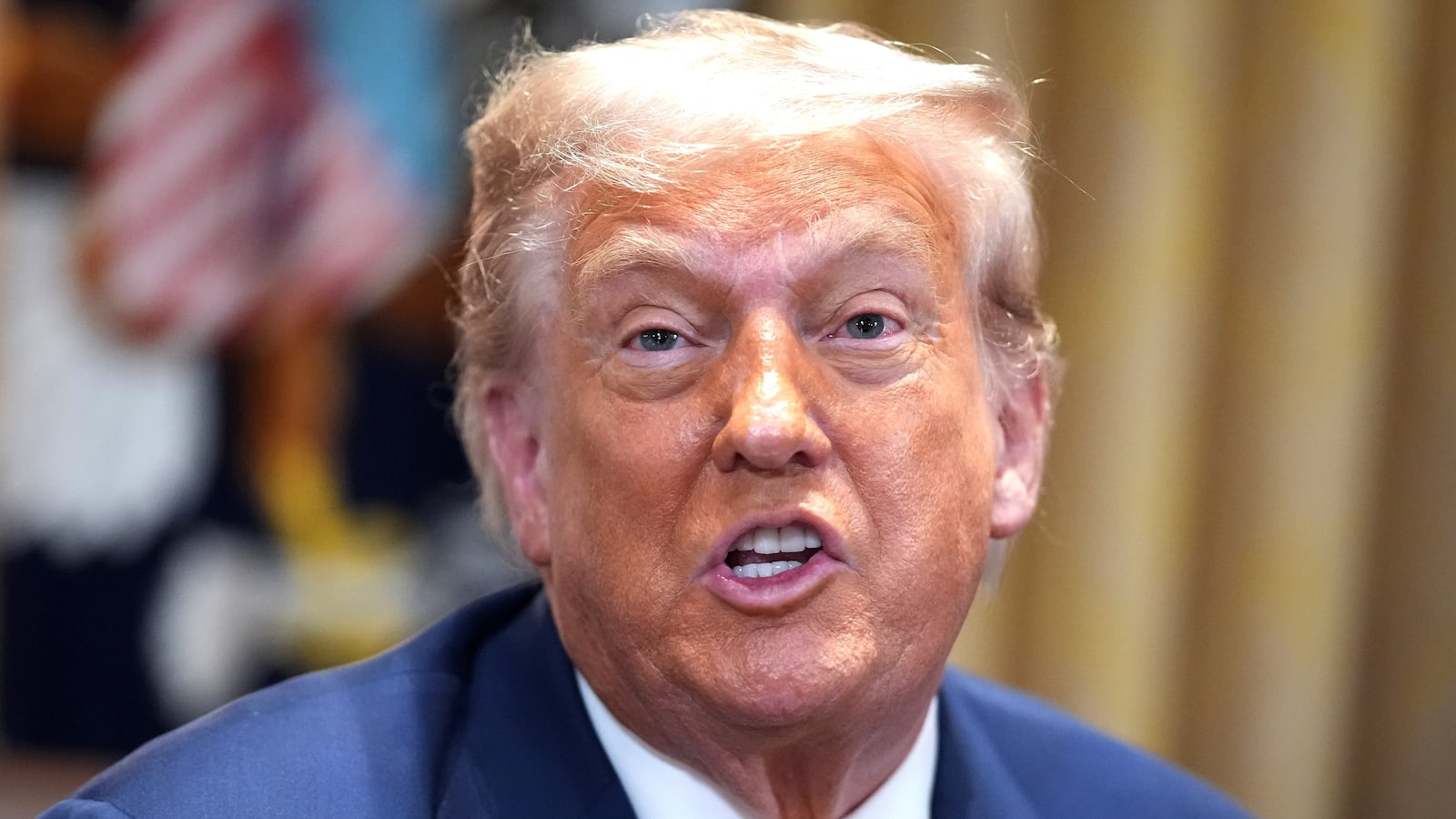 Donald Trump speaks to members of the press during a Cabinet Meeting at the White House on July 08, 2025 in Washington, D.C.