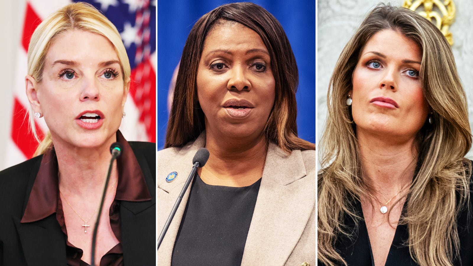 Pam Bondi, Letitia James, and Lindsey Halligan.