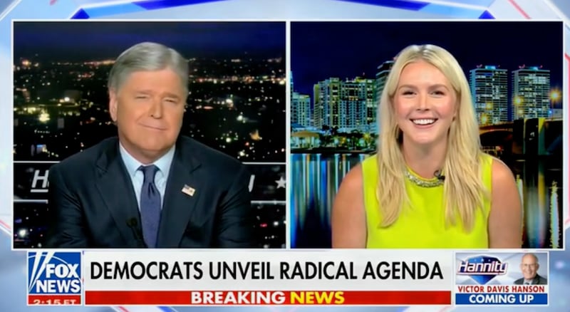 Sean Hannity and Karoline Leavitt on Fox News.