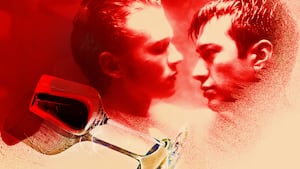 A glass of wine revealing Connor Storrie and Hudson Williams in "Heated Rivalry"