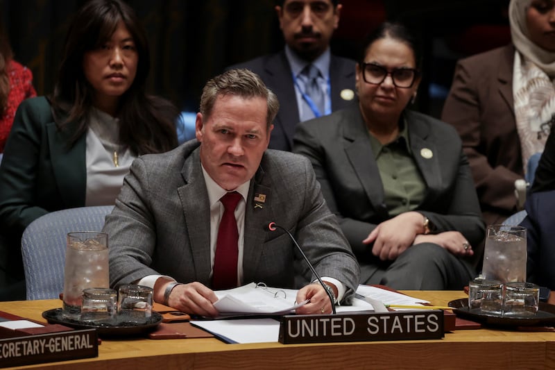 U.S. Ambassador to the United Nations Mike Waltz attends the Security Council meeting on the situation in the Middle East, at U.N. headquarters in New York City, U.S., February 18, 2026. REUTERS/Jeenah Moon