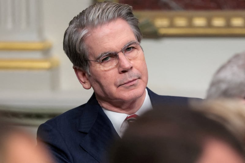 U.S. Treasury Secretary Scott Bessent waits for the first meeting of U.S. President Donald Trump's anti-fraud task force convened by U.S. Vice President J.D. Vance at the Eisenhower Executive Office Building on the White House campus in Washington, D.C.