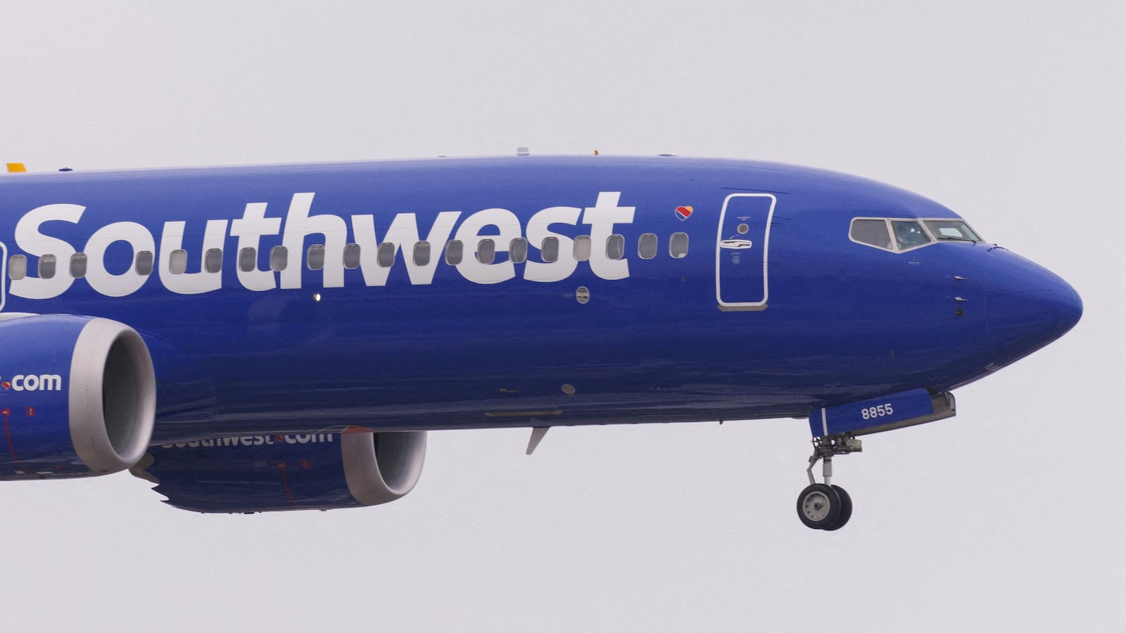 A Southwest Airlines Flight about to land in San Diego, California.