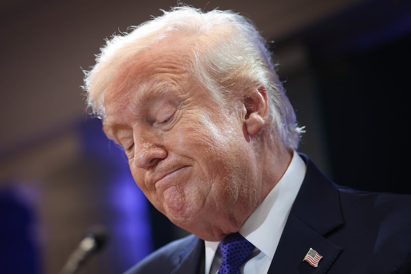 U.S. President Donald Trump speaks during a press briefing held at the White House.