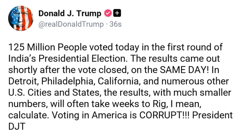 Screengrab of Trump’s Truth Social post.