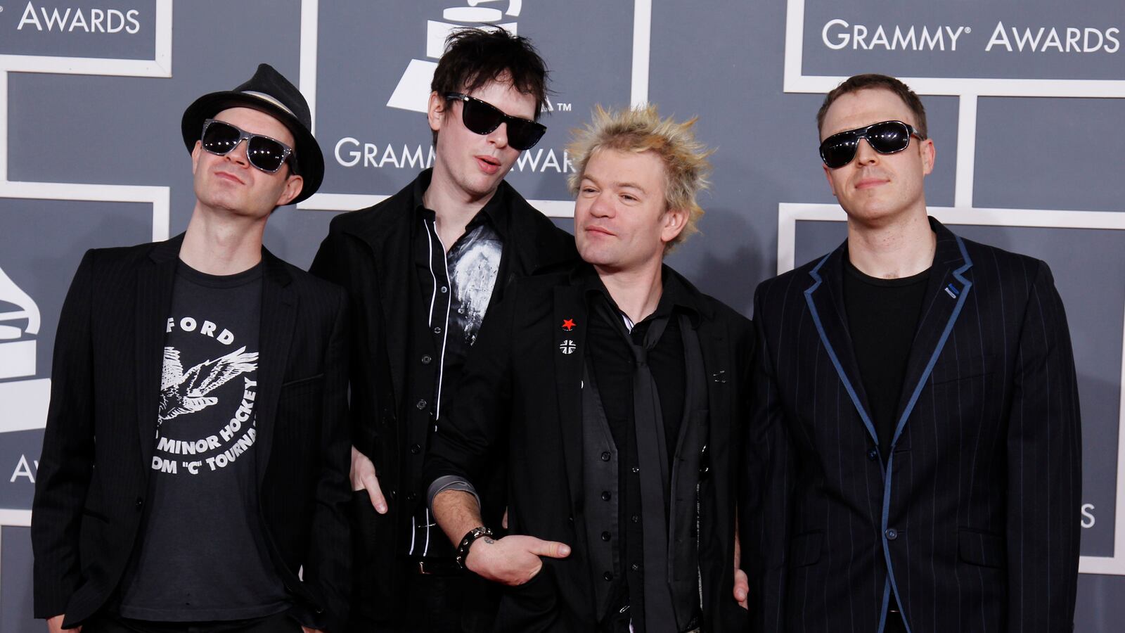 Rock band Sum 41 arrives at the 54th annual Grammy Awards in Los Angeles, California, February 12, 2012.
