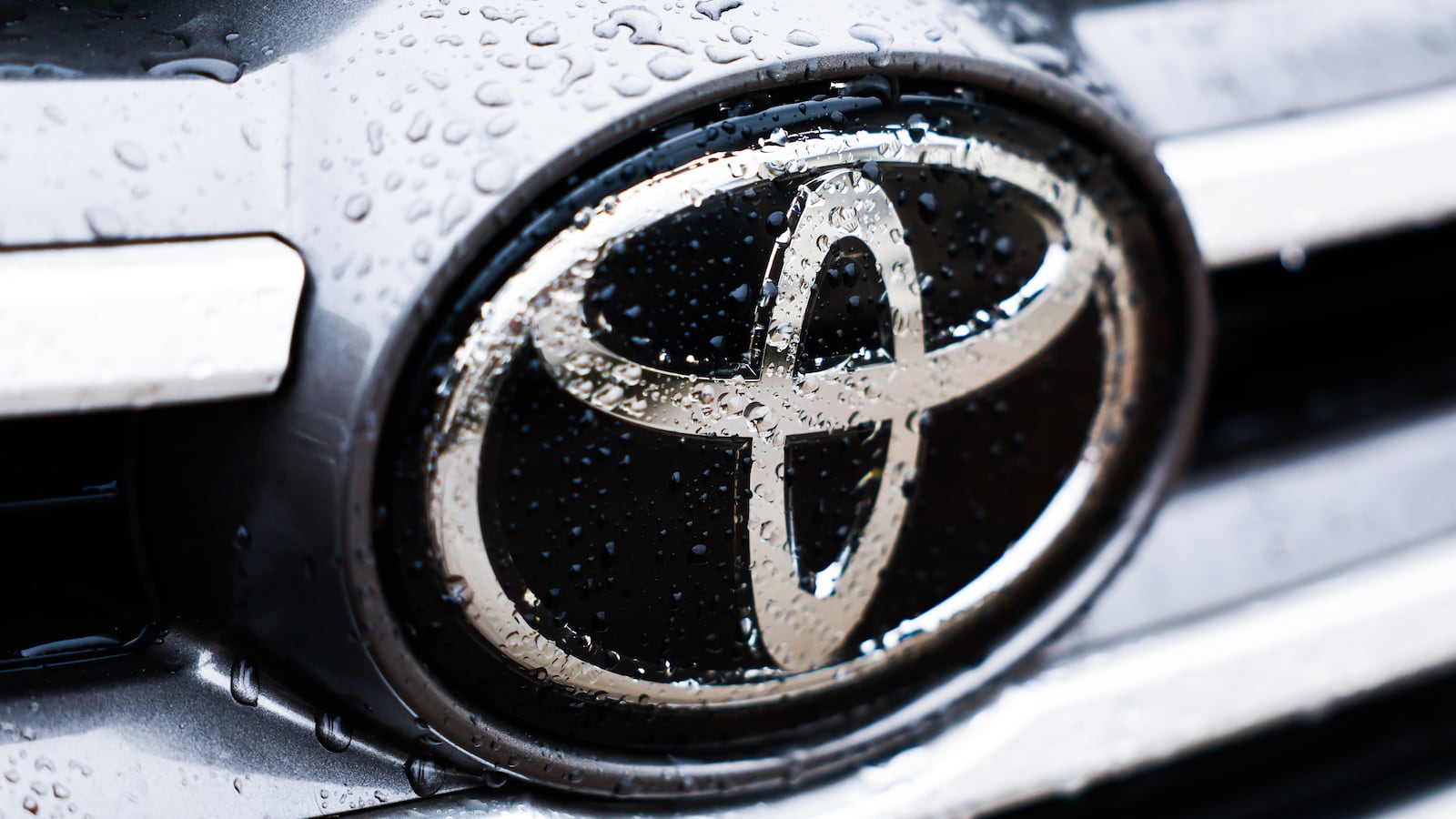 Raindrops are seen on Toyota car logo in Krakow, Poland on December 23, 2024. (Photo by Jakub Porzycki/NurPhoto via Getty Images)