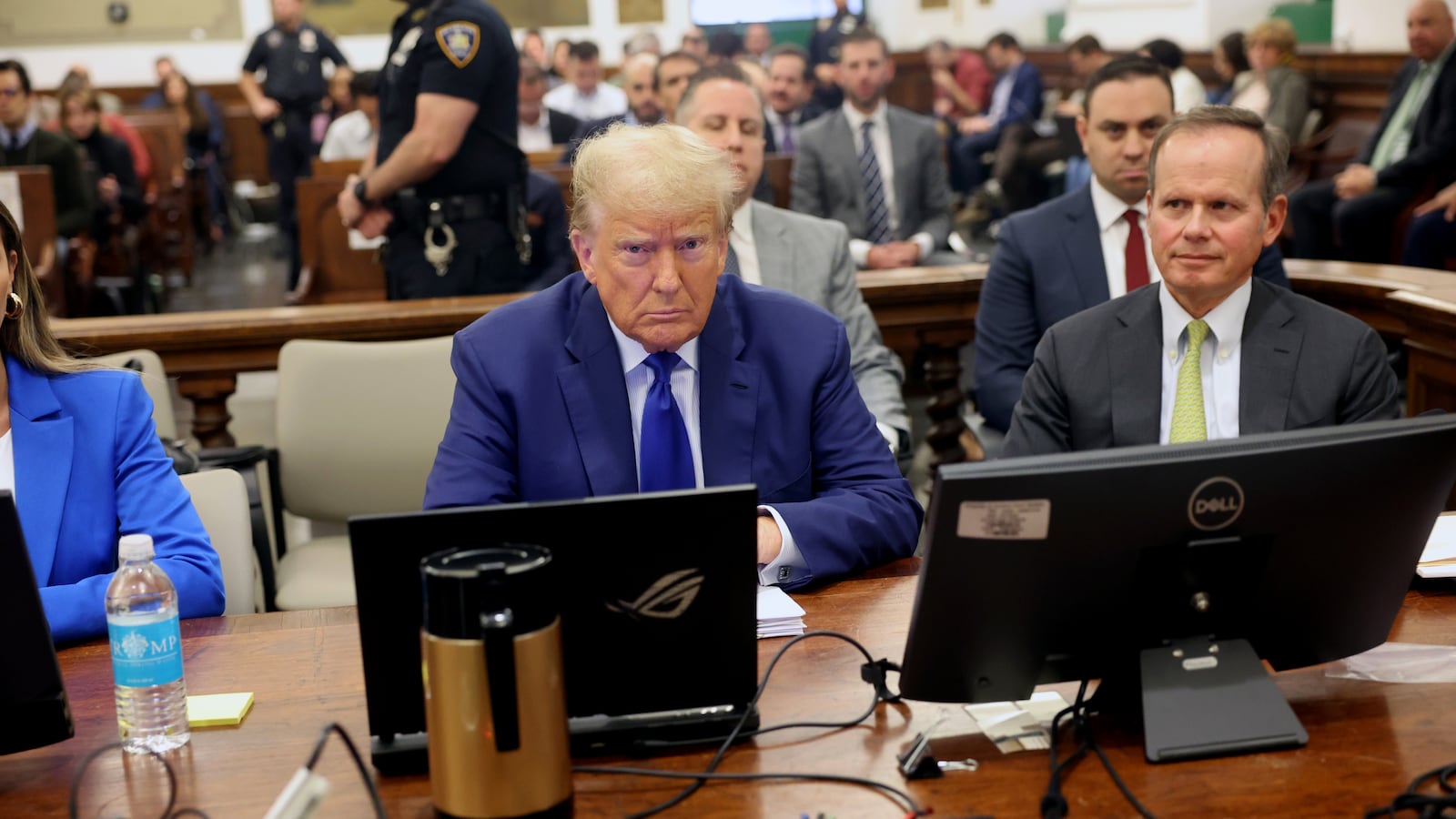 Former President Donald Trump sits in court with attorney Christopher Kise during his civil fraud trial at New York State Supreme Court