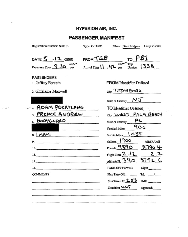 A flight log that could spell big trouble for Prince Andrew