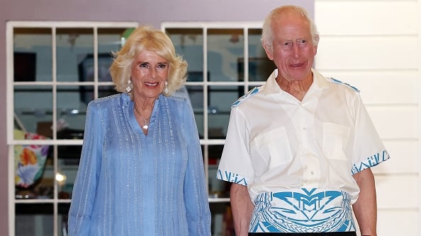King Charles III and Queen Camilla pose for a photo ahead of the Official Dinner and Reception for the Commonwealth Heads of Government and Delegation, set in the grounds of the Robert Louis Stevenson Museum on October 25, 2024 in Apia, Samoa.