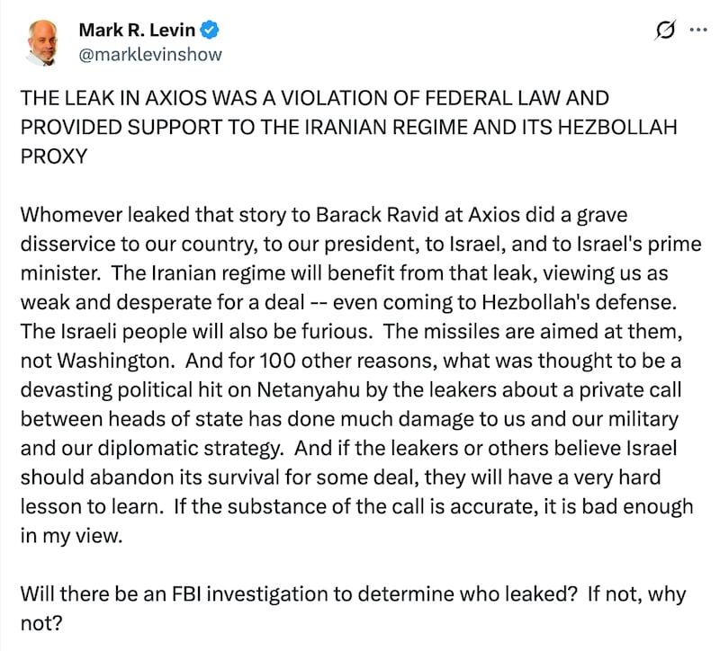Levin dished out a Trump-style rant.
