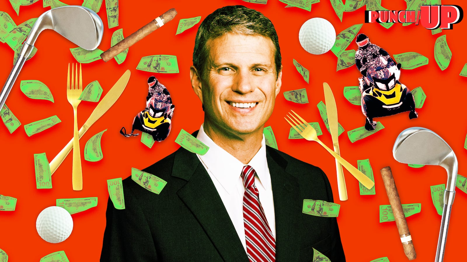 A photo illo illustration of Rep. Bill Huizenga for PunchUp.