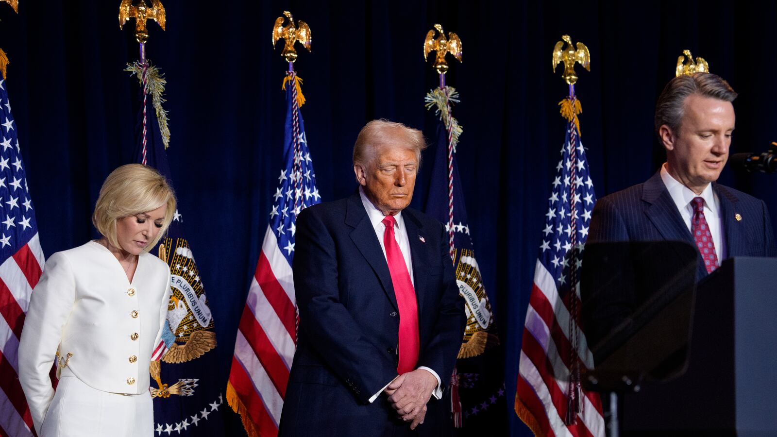 Televangelist Paula White, President Donald Trump and Rep. Ben Cline (R-VA) attend the National Prayer Breakfast.