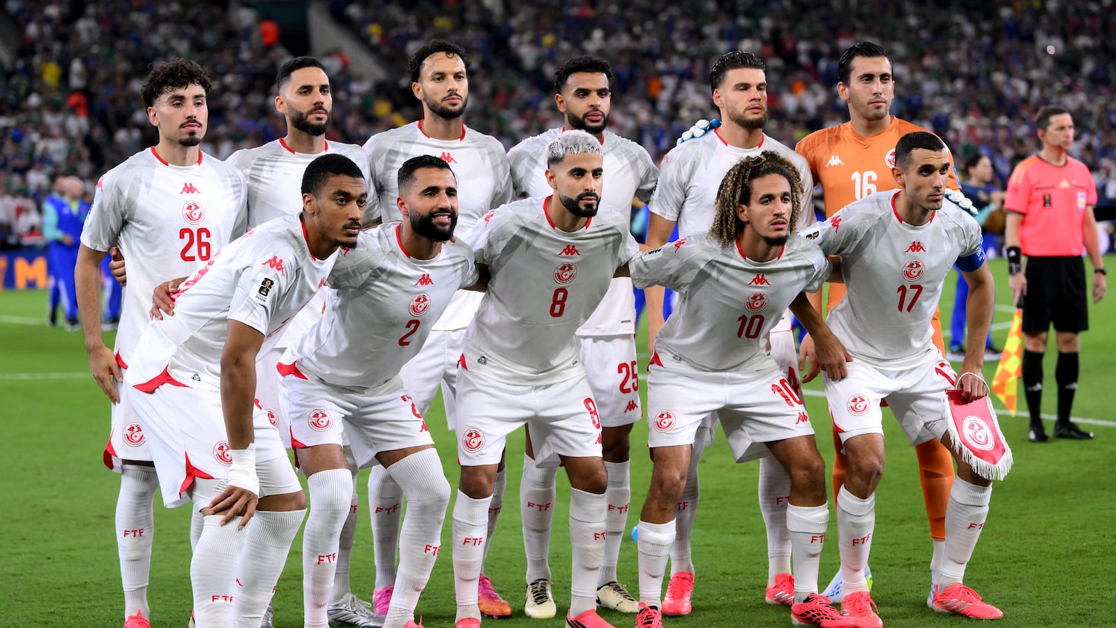 GUADALUPE, MEXICO - JUNE 20: Tunisia players pose for a team photograph before the FIFA World Cup 2026 Group F match between Tunisia and Japan at Monterrey Stadium on June 20, 2026 in Guadalupe, Mexico. (Photo by David Ramos/Getty Images)