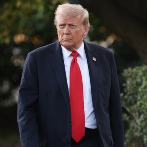 President Donald Trump walks toward reporters while departing the White House on September 11, 2025 in Washington, DC.