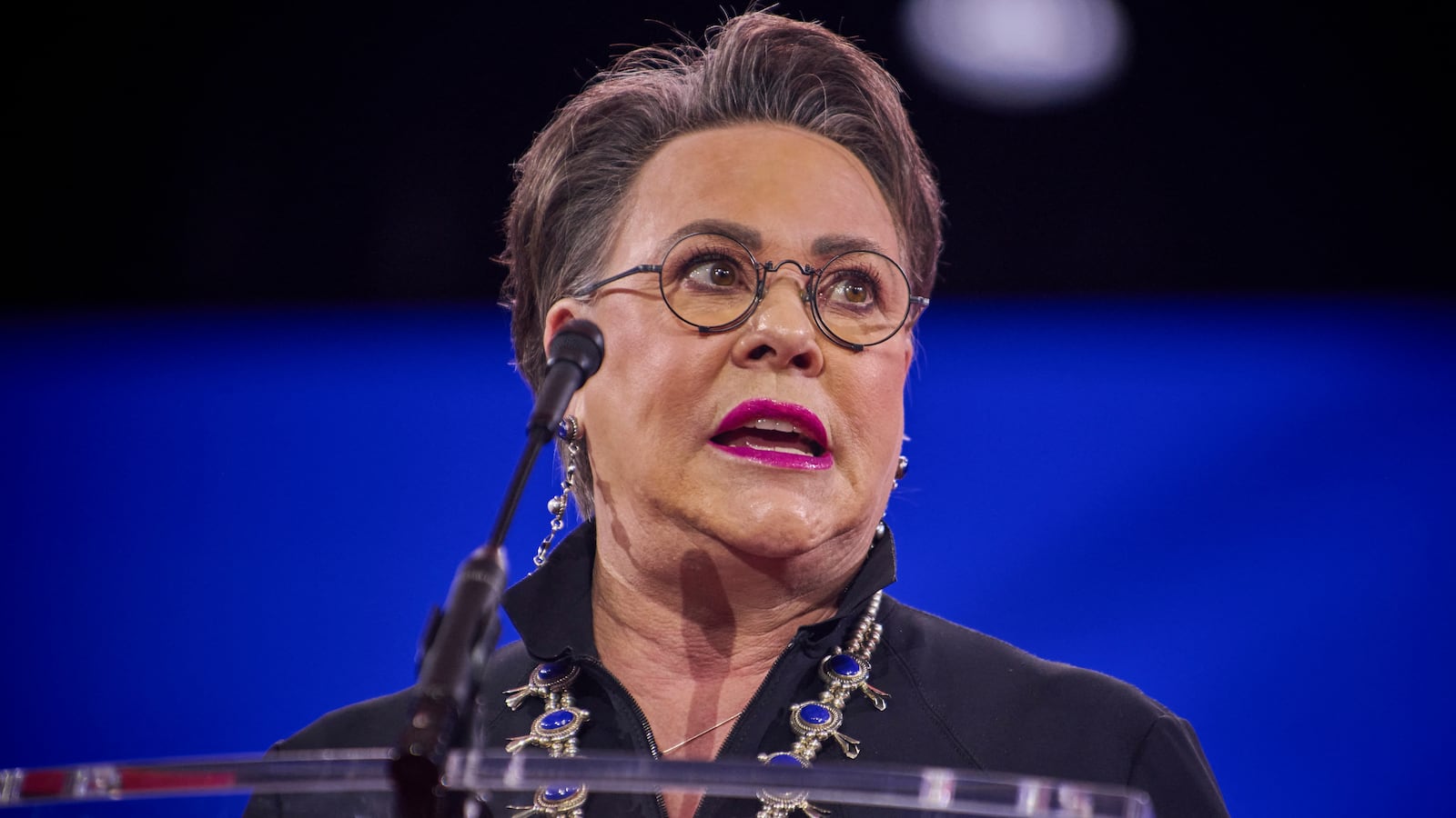 Rep. Harriet Hageman (R-WY) speaks at the annual CPAC DC conference at the Gaylord National Resort in Oxon Hill, MD on Saturday, Feb. 22, 2025. (Photo by Dominic Gwinn / Middle East Images / Middle East Images via AFP) (Photo by DOMINIC GWINN/Middle East Images/AFP via Getty Images)